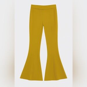 Tanya Taylor mustard high rise ribbed pants flare kick crop stretch
